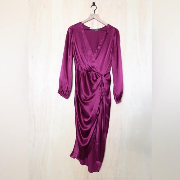Amanda Uprichard Long‎ Sleeve Silk Roma Midi Dress Aubergine Size Medium *FLAWED - Picture 2 of 6